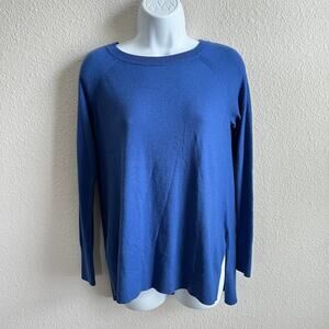 Halogen Blue Cashmere Blend Oversized Sweater Women's XS Relaxed Side Slit Knit